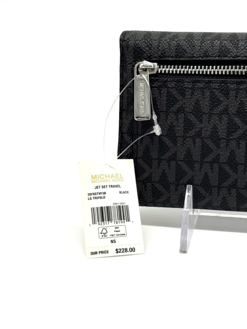 Michael Kors Large Trifold Wallet Black Signature